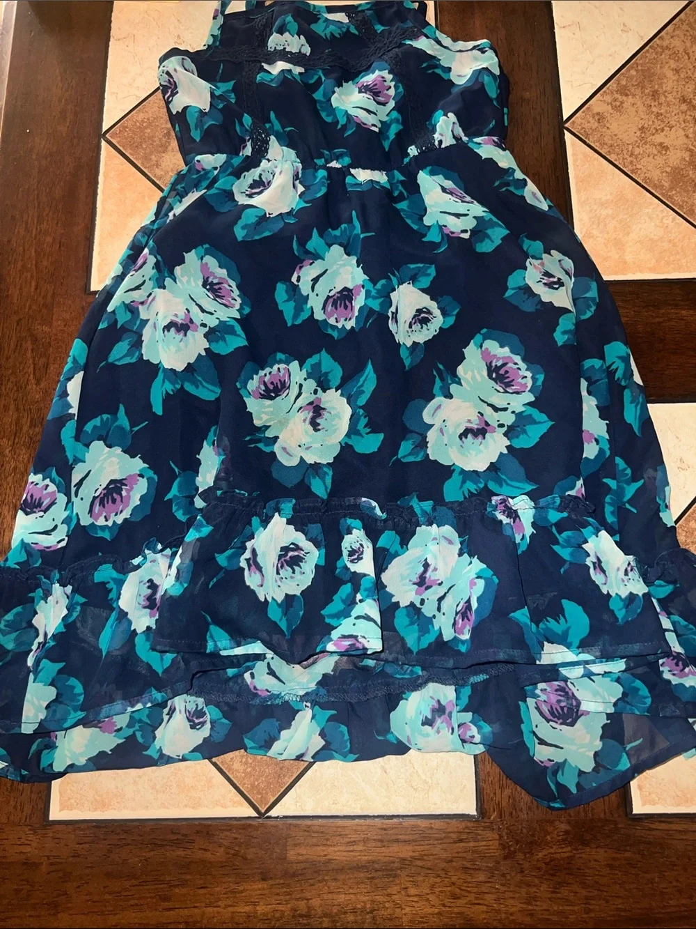 The Children's Place Navy Floral Sundress with Teal and White Roses